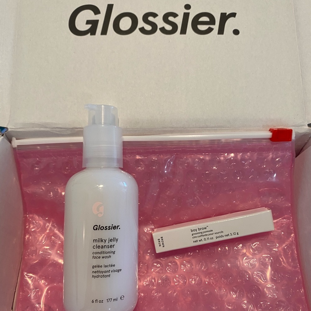 Glossier Milk Jelly Cleanser and Boy Brow